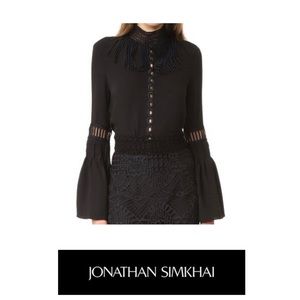 Jonathan Simkhai Pin Tuck Silk Blouse ($305 Keyhole Size S Whimsical Boho Witchy